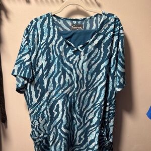 Uniform Advantage Teal Zebra Print Scrub Top